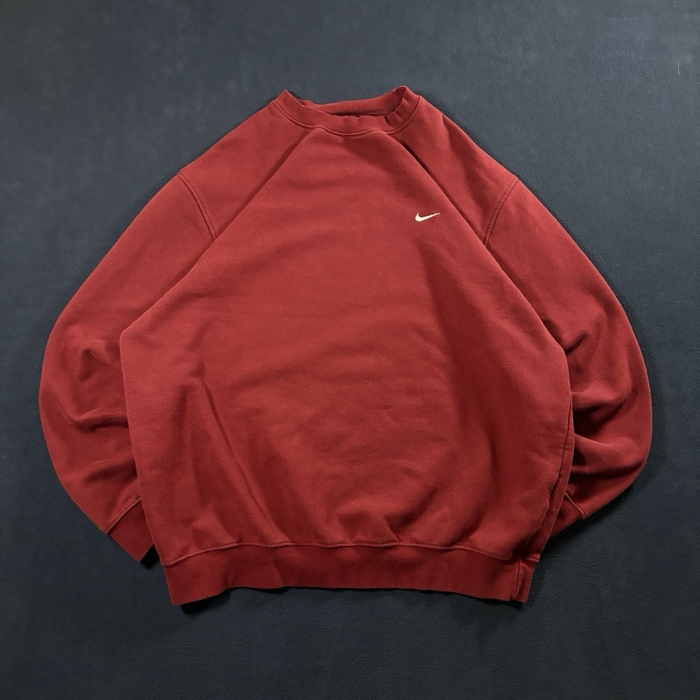 Vintage Y2K Nike Grey Tag Mini Swoosh Crewneck Sweatshirt Mens XL Red Raglan - Picture 1 of 5